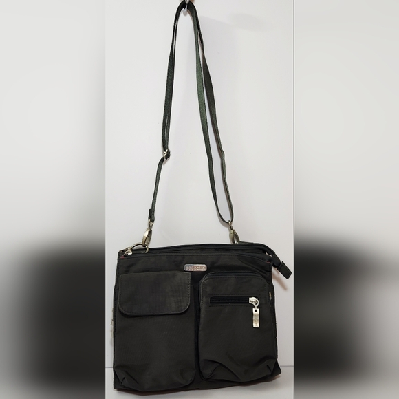 Baggallini Handbags - Baggallini Crossbody Bag Triple Zip Charcoal Grey Nylon Shoulder Purse Zip Dmg.